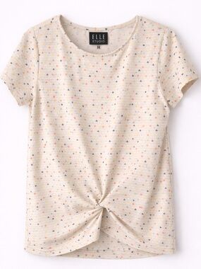 Elle Studio Tee M Relaxed Fit Beige Short Sleeve Minimalist Casual Top